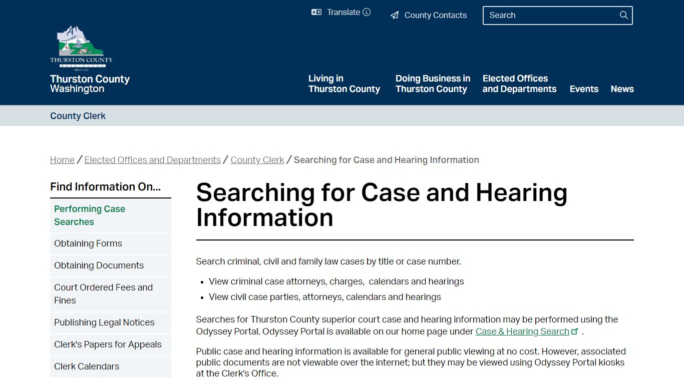 Searching for Case and Hearing Information | Thurston County