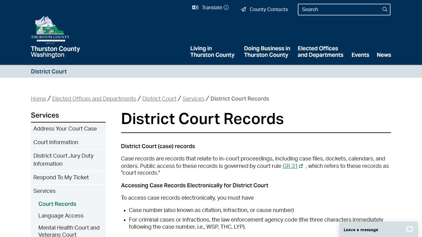 District Court Records | Thurston County